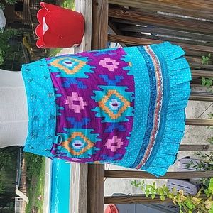 Ladies Moshiki reversible skirt, sz 8 - 10, blue abstract pattern, snap closure
